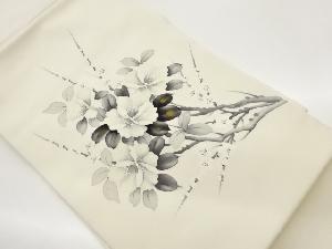 作家物　塩瀬手描き金彩花々模様名古屋帯